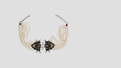 Sangeeta Boochra Artisan White Beaded Silver Statement Choker