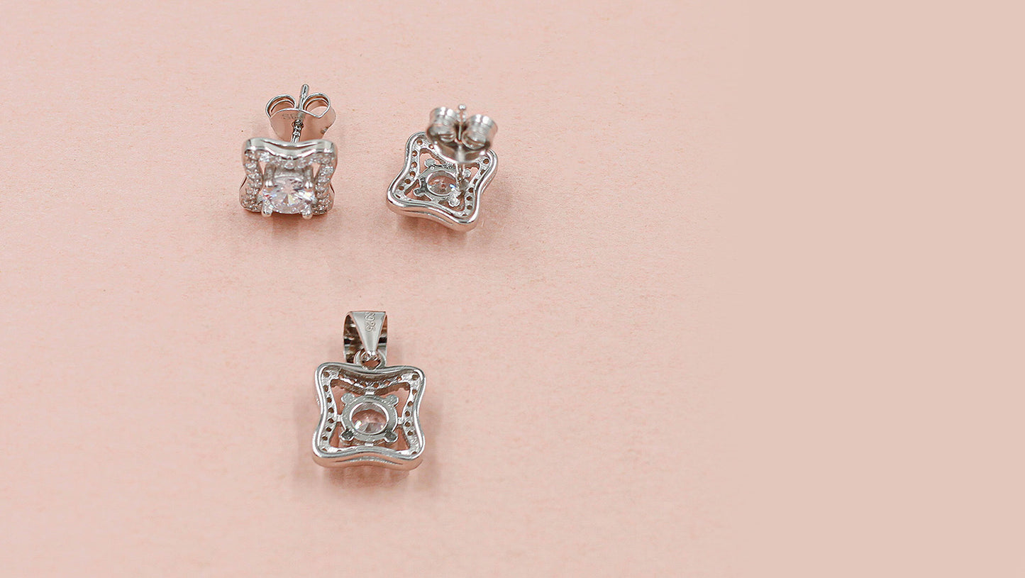 Cubic Zirconia Earrings and Pendant Pairing