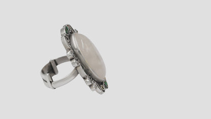 Sangeeta Boochra Handcrafted Oval Cabochon Silver Ring with Kundan Work