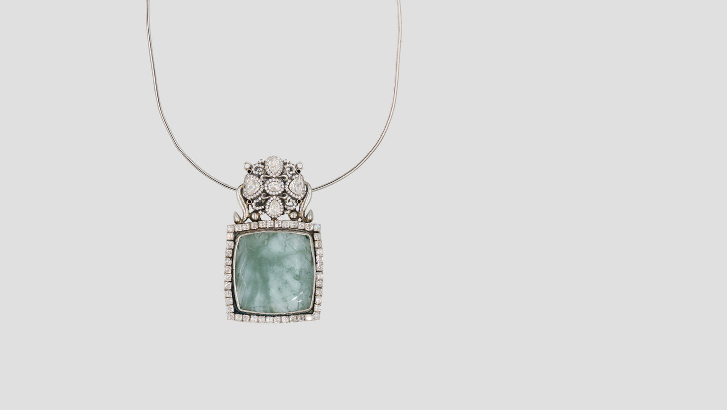 Sangeeta Boochra Artisan Moissanite Floral Silver Pendant