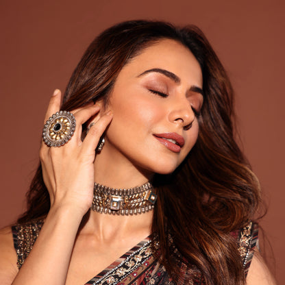 Sangeeta Boochra Silver Statement Jewellery Styled by Rakul Preet