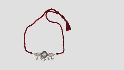Sangeeta Boochra Vintage Silver Choker with Green Stone Detailing