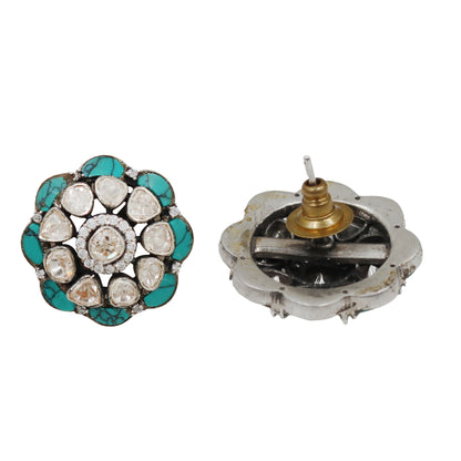 Sangeeta Boochra Turquoise & Moissanite Floral Silver Stud Earrings