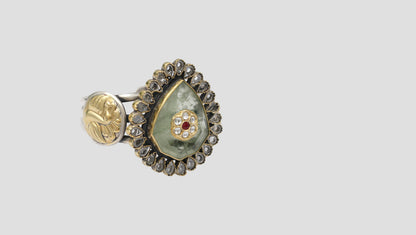 Sangeeta Boochra Handcrafted Green Stone Silver Bracelet