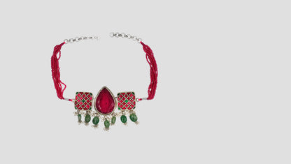 Sangeeta Boochra Festive Red Bead Silver Statement Choker