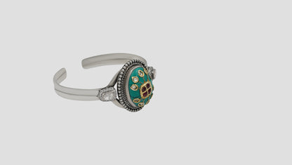 Sangeeta Boochra Silver Statement Bracelet with Turquoise-Tone Stone & Kundan Detailing