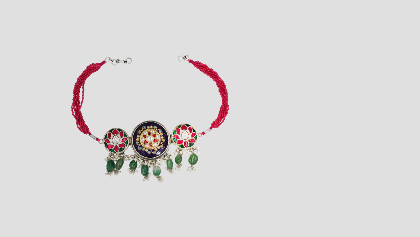 Sangeeta Boochra Traditional Red Bead Silver Statement Choker