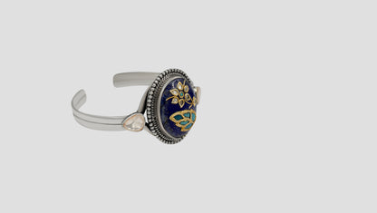 Sangeeta Boochra Blue Stone Floral Silver Statement Bracelet