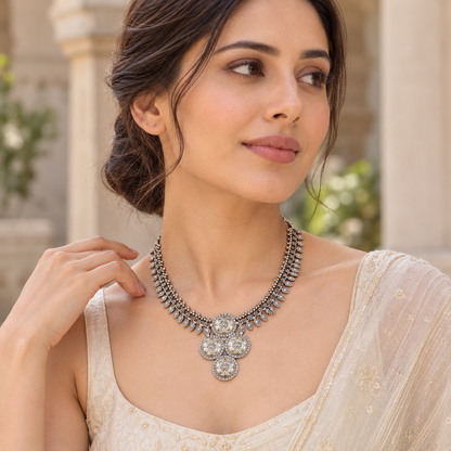 Sangeeta Boochra Oxidised Sterling Silver Traditional Statement Necklace