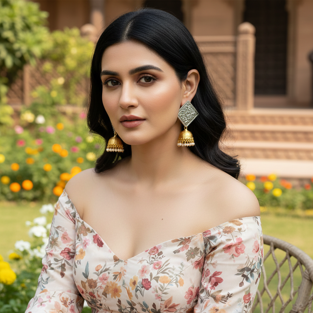 Dual Tone Silver Jhumka Earrings by Sangeeta Boochra