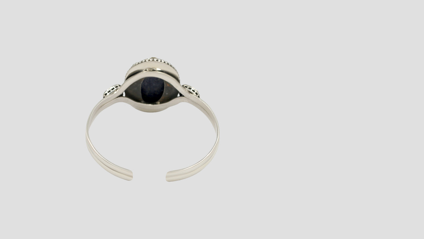 Sangeeta Boochra Silver Statement Bracelet with Blue Stone & Kundan-Inspired Detailing