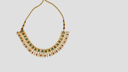 Sangeeta Boochra Gold-Plated Silver Necklace with Green & Ruby Stone Detailing