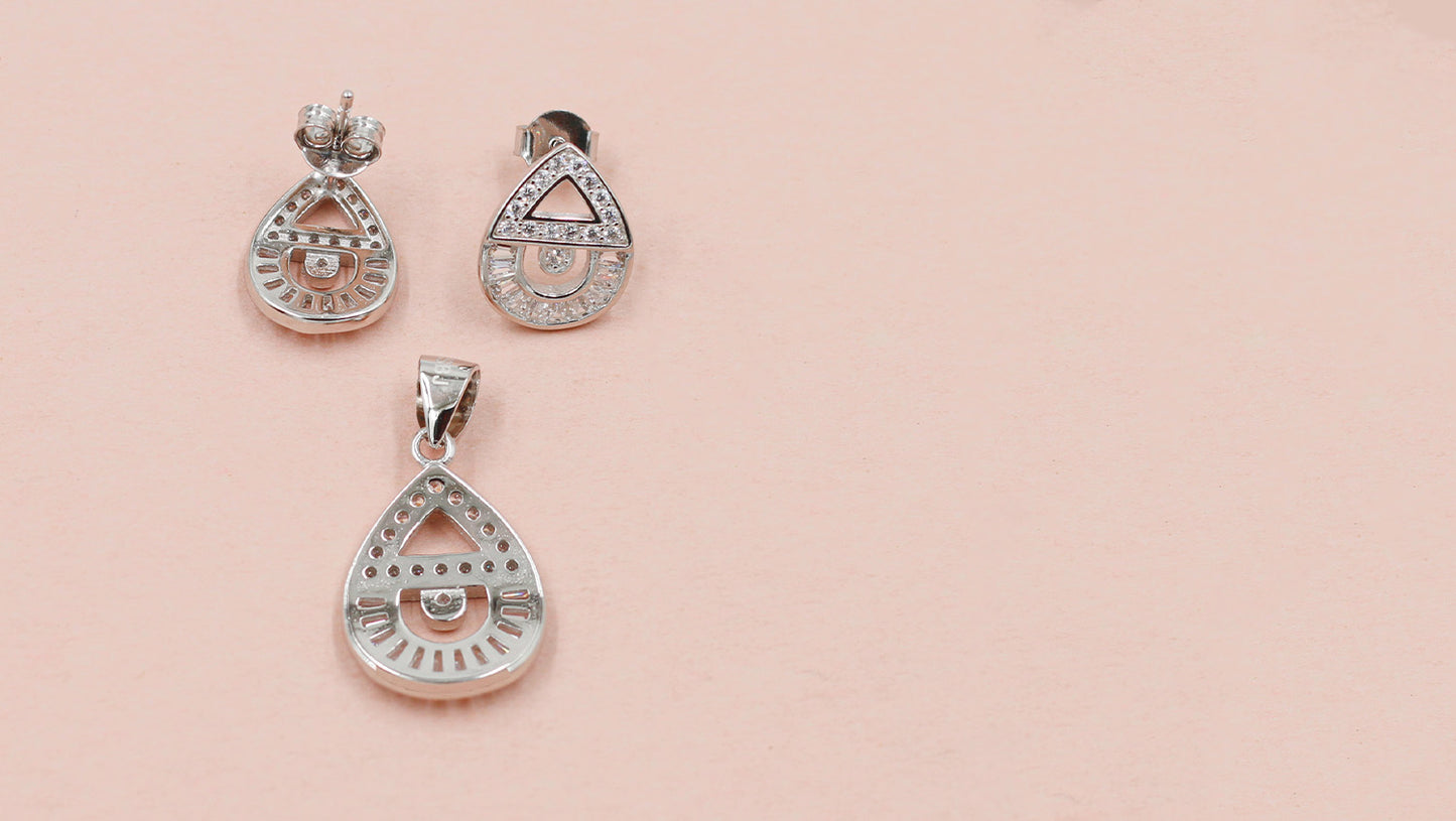 Cubic Zirconia Earrings & Chain Pendant Collection