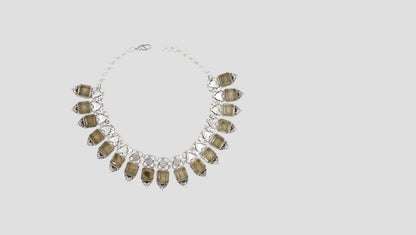 Sangeeta Boochra Handcrafted Silver Necklace with Smoky Quartz Drops