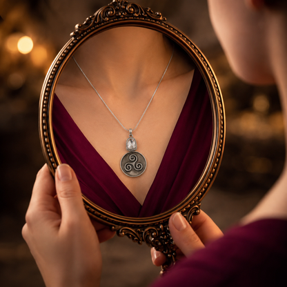 Sangeeta Boochra Sterling Silver Oxidised Spiral Pendant with Moissanite