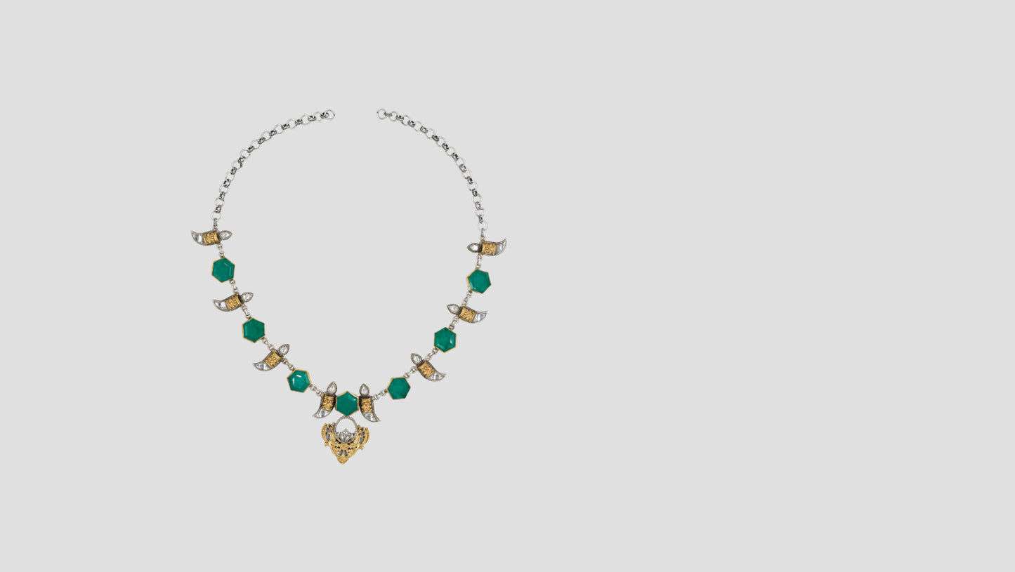 Sangeeta Boochra Handcrafted Silver Necklace with Heritage Pendant