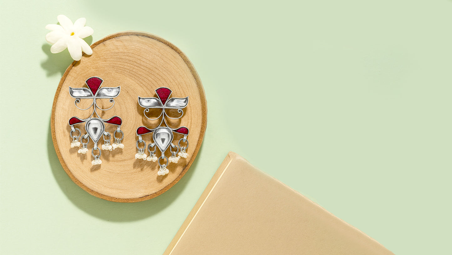 Sangeeta Boochra Handcrafted Silver Earrings with Pearl Drops