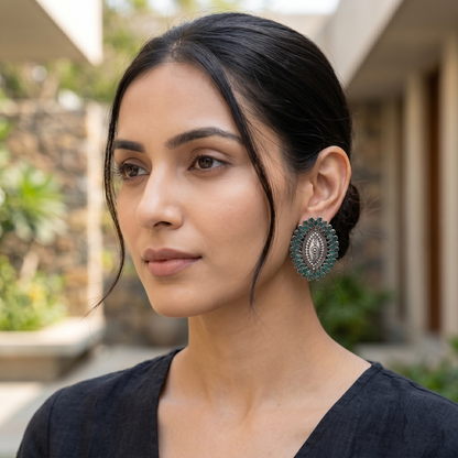 Sangeeta Boochra Artisan Green Kundan Earrings