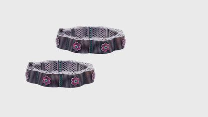 Oxidized Silver Gemstone Studded Hand Bangles