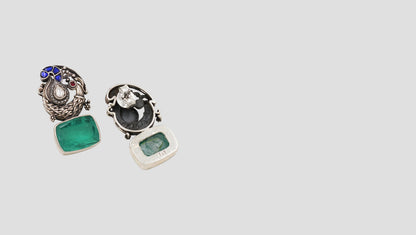 Graceful Charm: Silver & Enamel Peacock Earrings with Green Stone