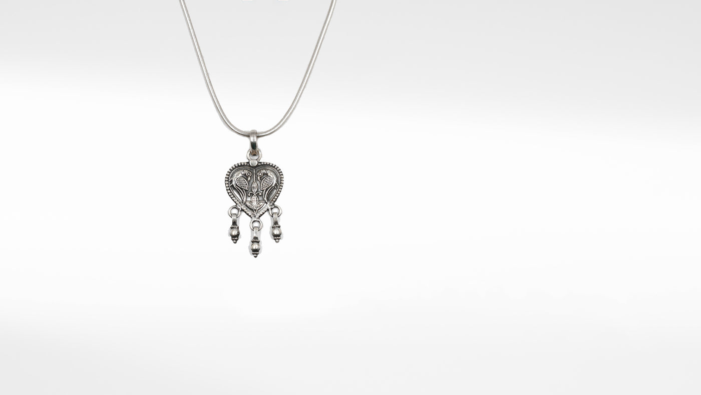 Silver Oxidized Pendant With Chain Necklace