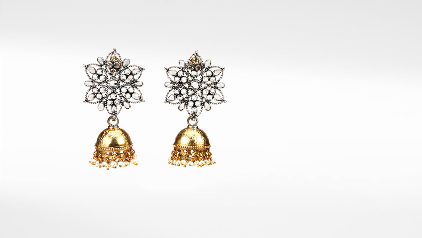 Silver Tahira 24K Gold Plated Jhumka Earrings