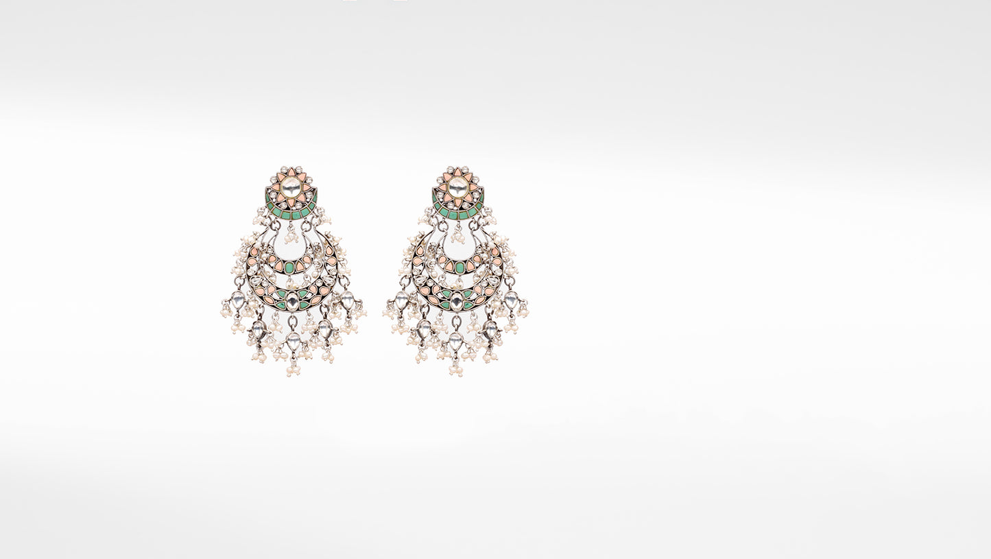 Silver Milia Kundan Earrings