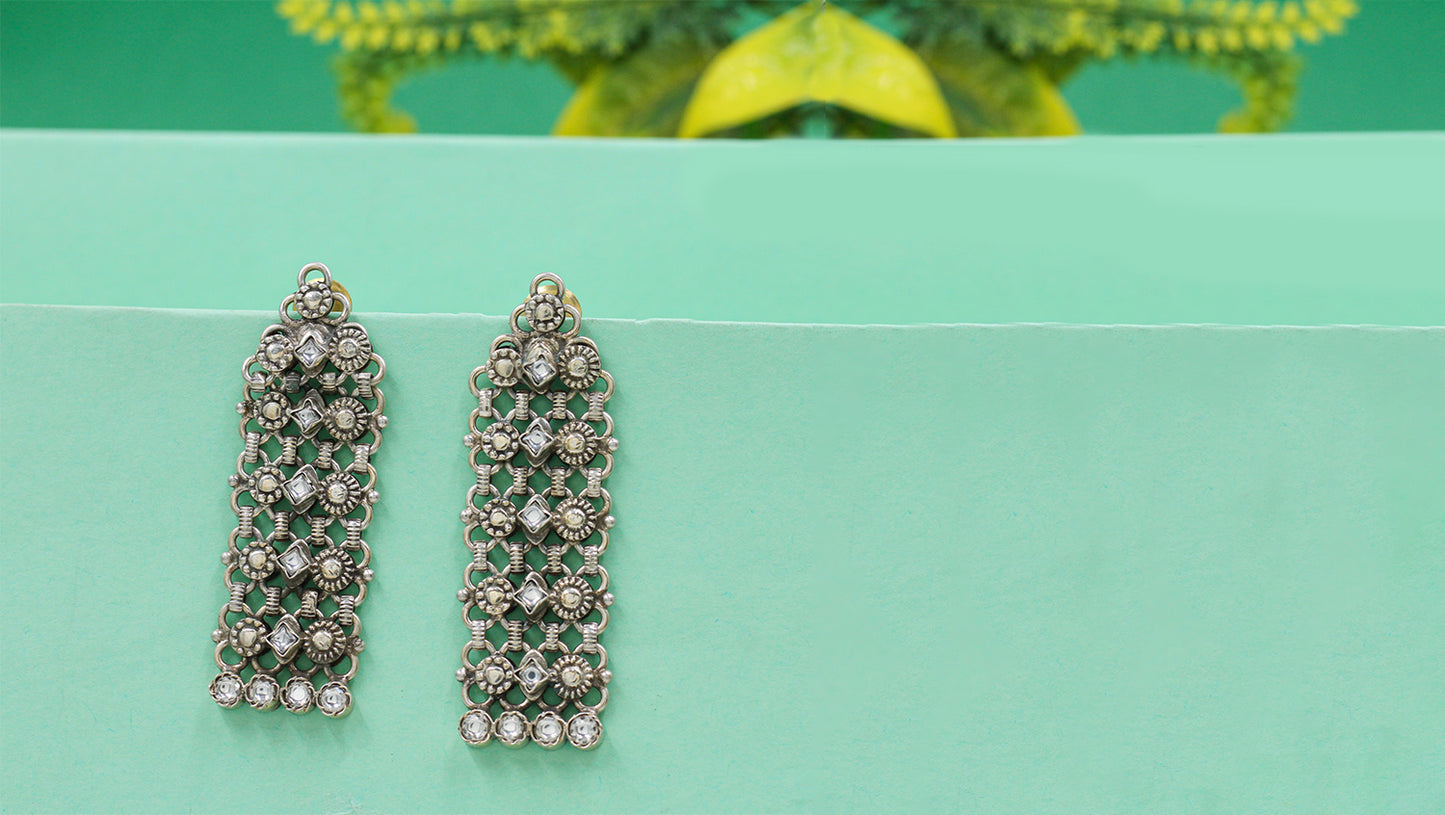 Sangeeta Boochra Handcrafted Antique Silver Long Earrings
