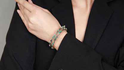 Sangeeta Boochra Tribal Silver Bracelet With Turquoise