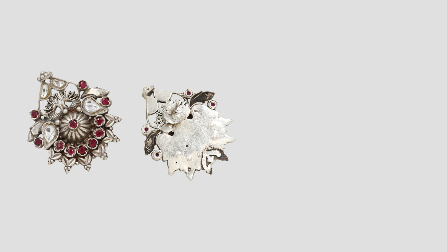 Timeless Grace: Sangeeta Boochra Silver Earrings with Red Stones