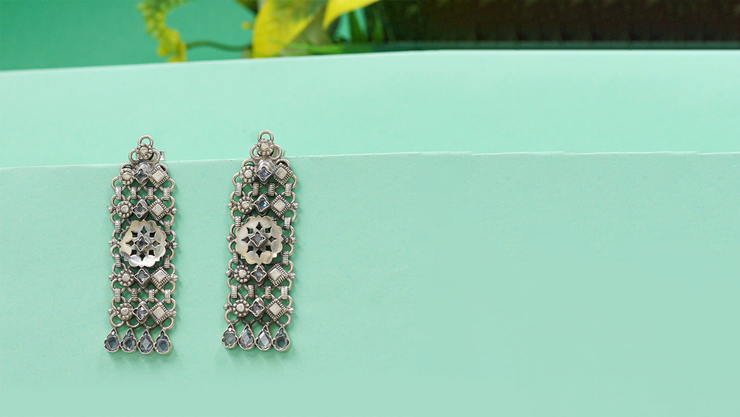 Heritage Bloom Silver Earrings by Sangeeta Boochra
