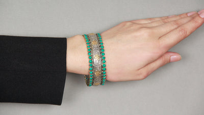 Sangeeta Boochra Dual Tone Silver Bracelet With Turquoise