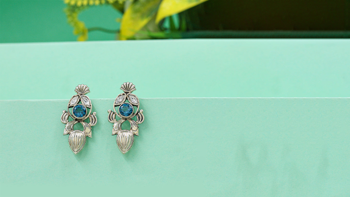 Antique Bloom Silver Earrings by Sangeeta Boochra