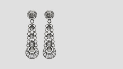 Artisanal Long Silver Earrings with Floral Motifs