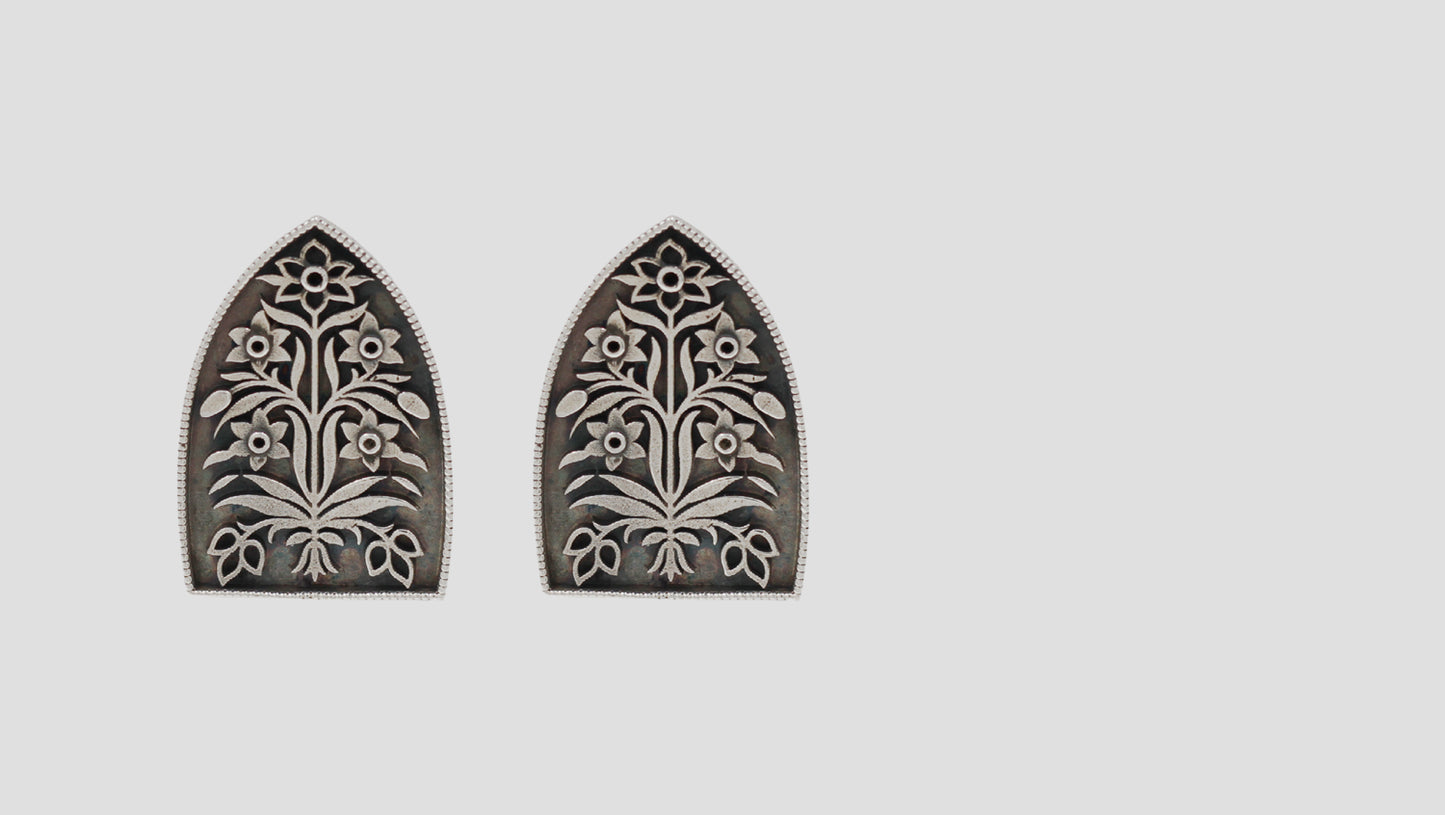 Sangeeta Boochra Handcrafted Oxidised Silver Heritage Floral Stud Earrings