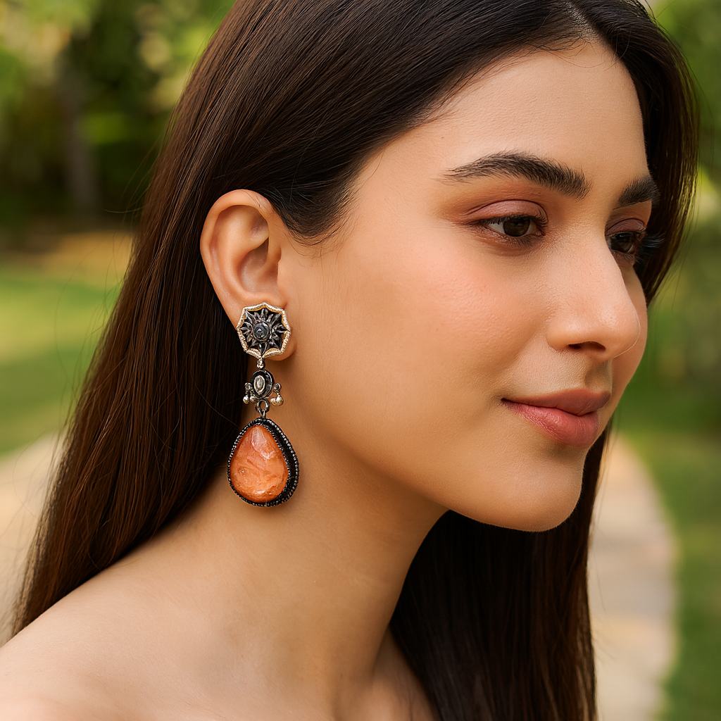 Sangeeta Boochra Oxidised Silver Floral Teardrop Earrings