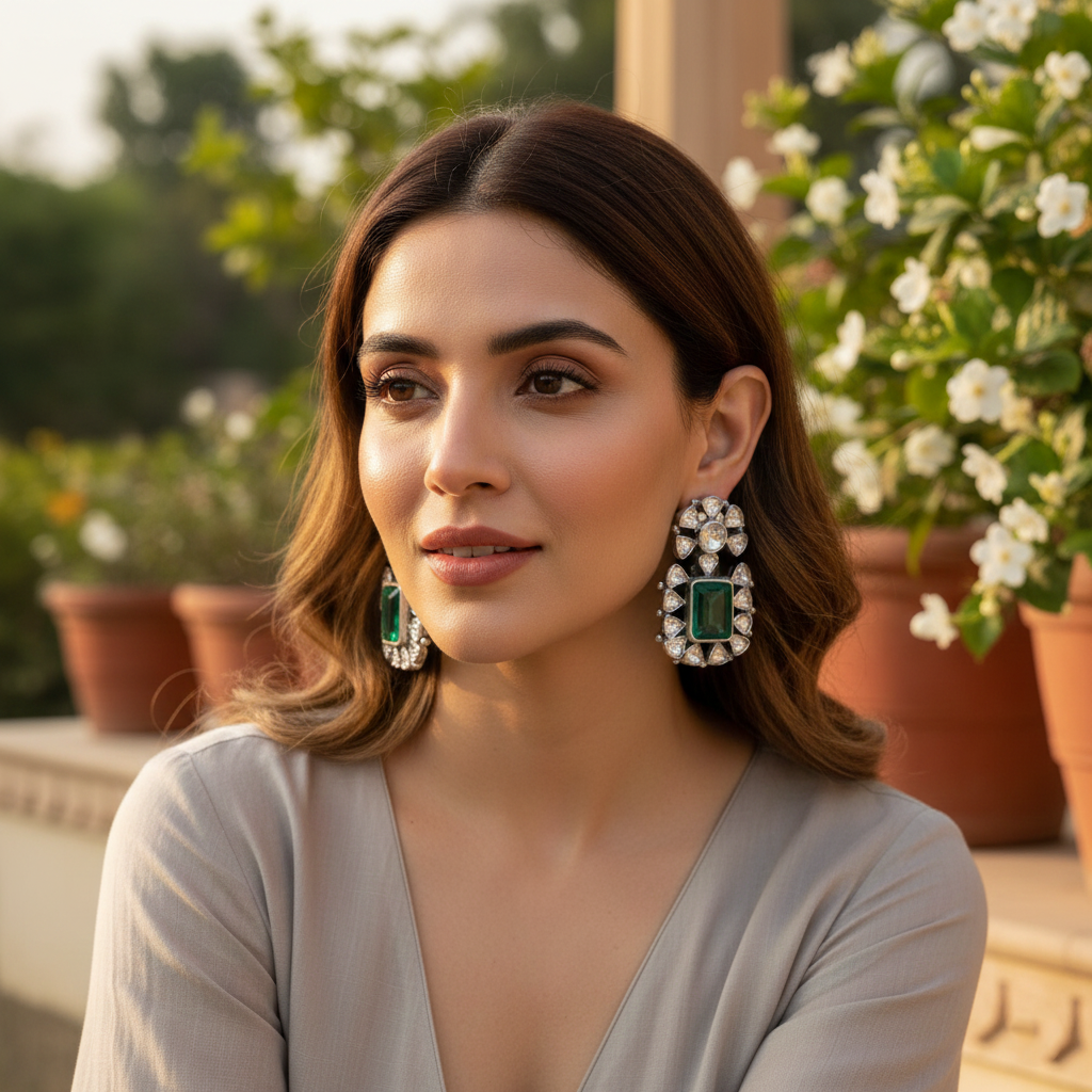 Sangeeta Boochra Sterling Silver Polki Earrings