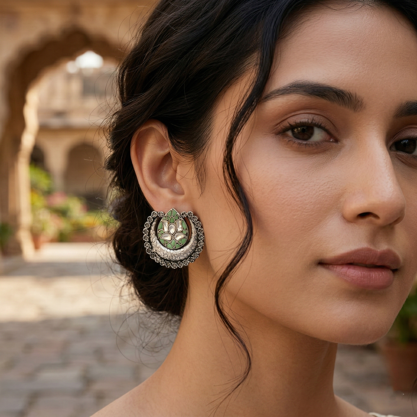 Sangeeta Boochra Handcrafted Kundan Floral Stud Earrings