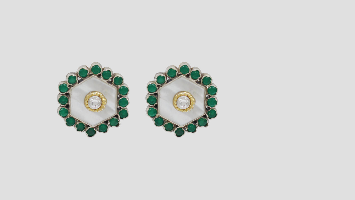 Sangeeta Boochra Elegant Silver Studs with Green Detailing