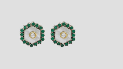 Sangeeta Boochra Elegant Silver Studs with Green Detailing
