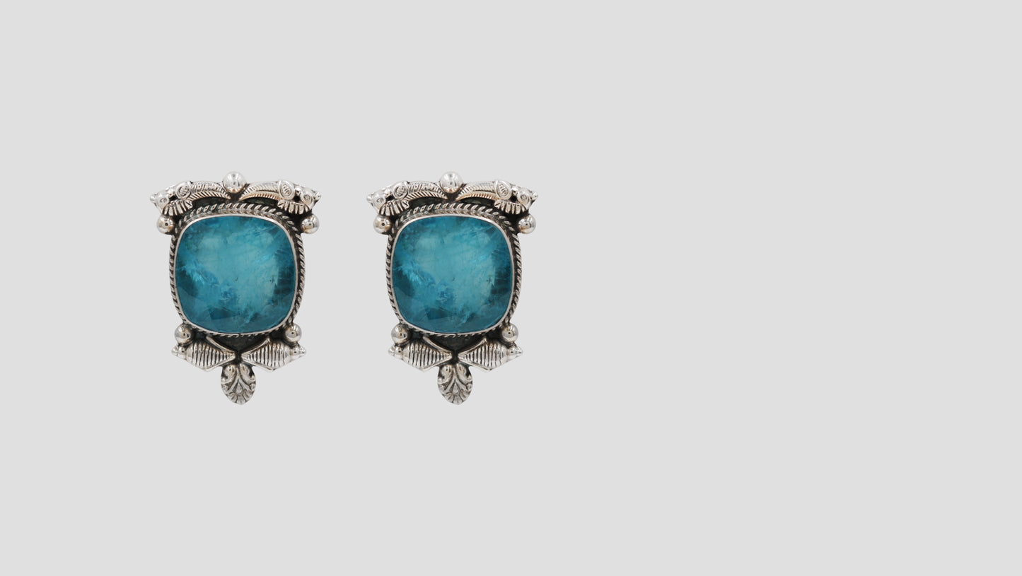 Sangeeta Boochra Handcrafted Oxidised Silver Statement Stud Earrings with Blue Stone