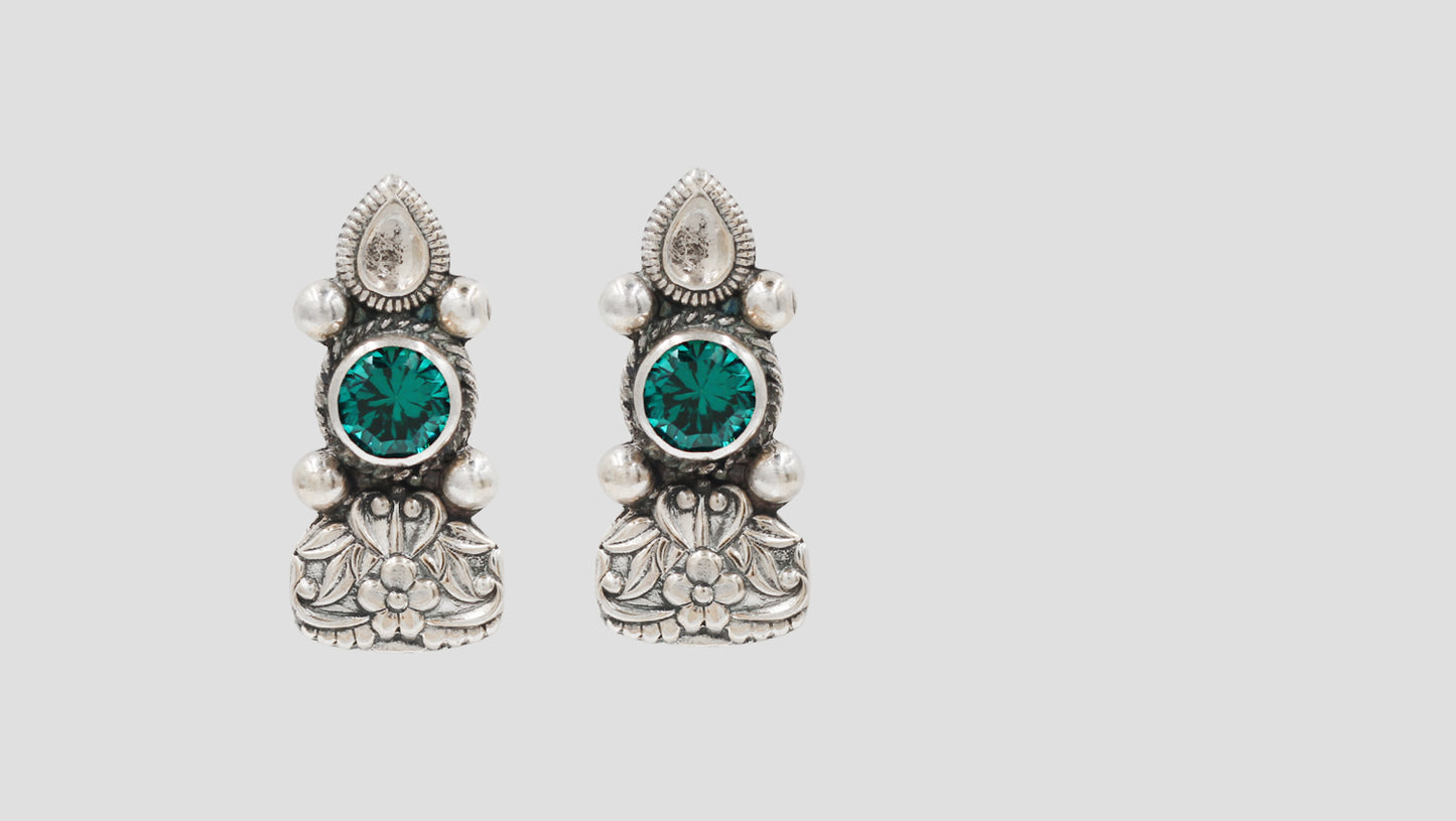 Sangeeta Boochra Handcrafted Oxidised Silver Heritage Floral Earrings