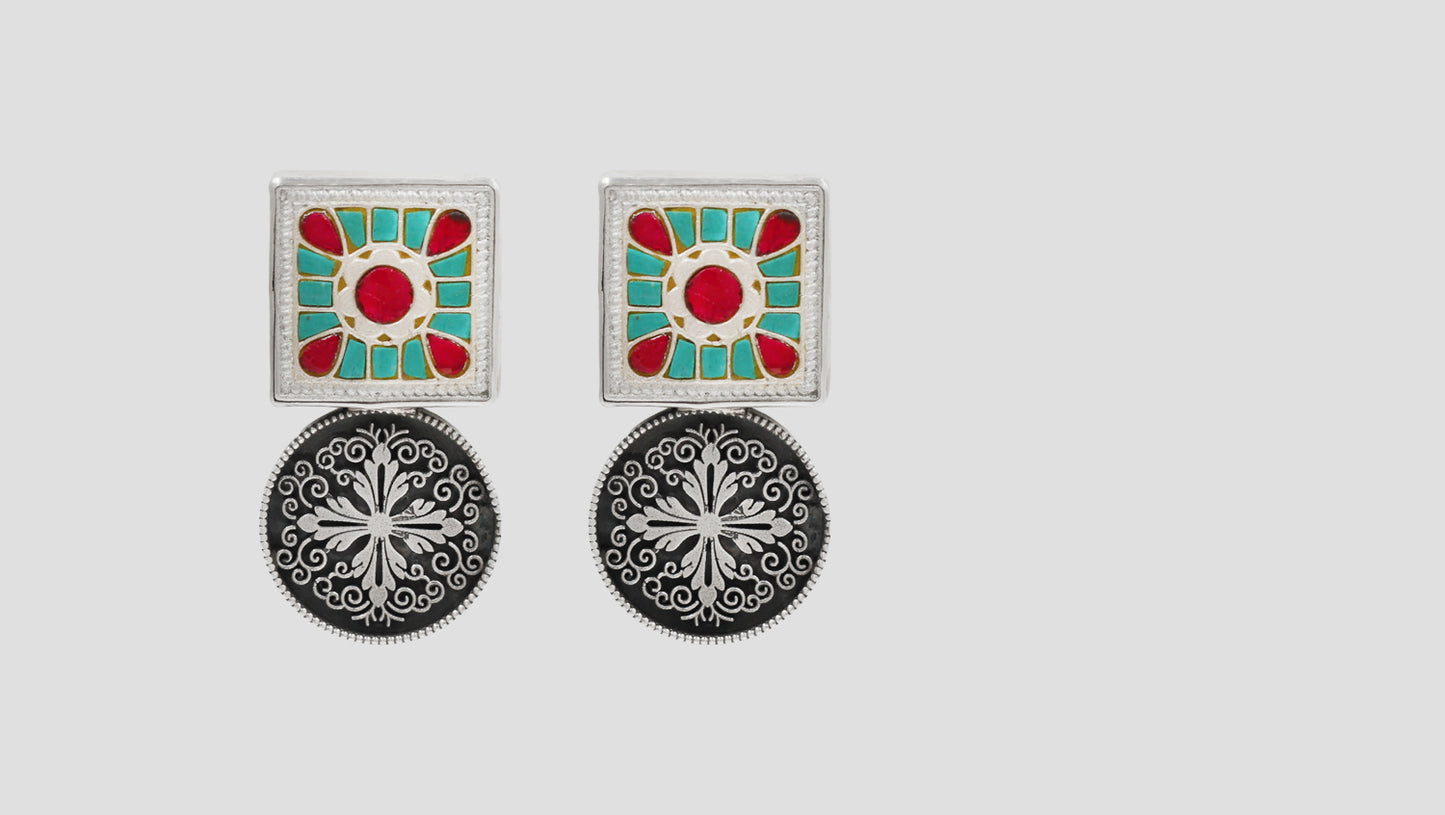 Sangeeta Boochra Turquoise & Ruby Kundan Earrings