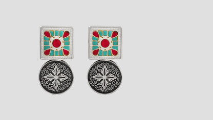 Sangeeta Boochra Turquoise & Ruby Kundan Earrings