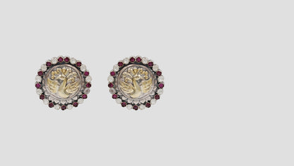 Sangeeta Boochra Handcrafted Dual Plated Silver Peacock Motif Stud Earrings