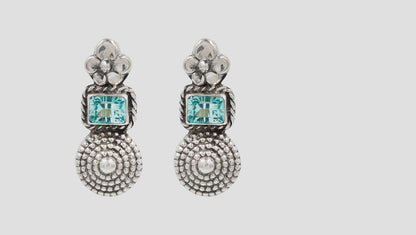 Sangeeta Boochra Handcrafted Oxidised Silver Aqua Blue Stone Drop Earrings
