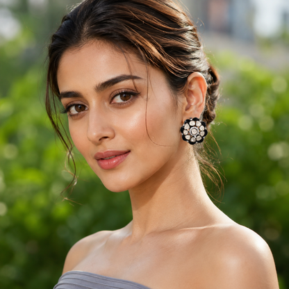 Sangeeta Boochra Handcrafted Silver Floral Earrings with Moissanite
