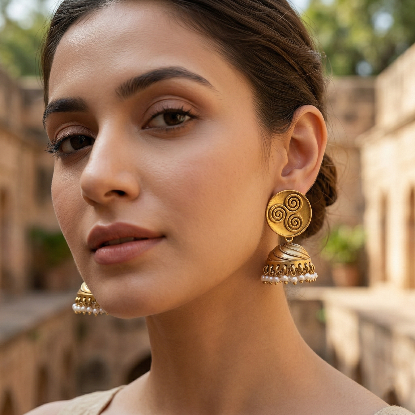 Sangeeta Boochra Traditional Gold-Plated Dome Jhumkas with Pearls