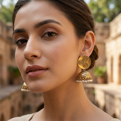 Sangeeta Boochra Traditional Gold-Plated Dome Jhumkas with Pearls