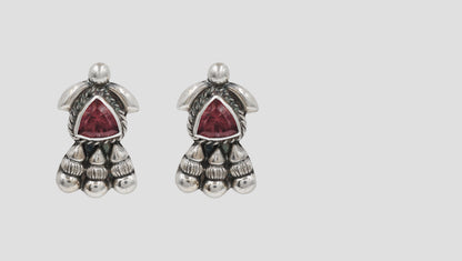 Oxidised Silver Stud Earrings with Ruby Red Trillion Stone – Sangeeta Boochra